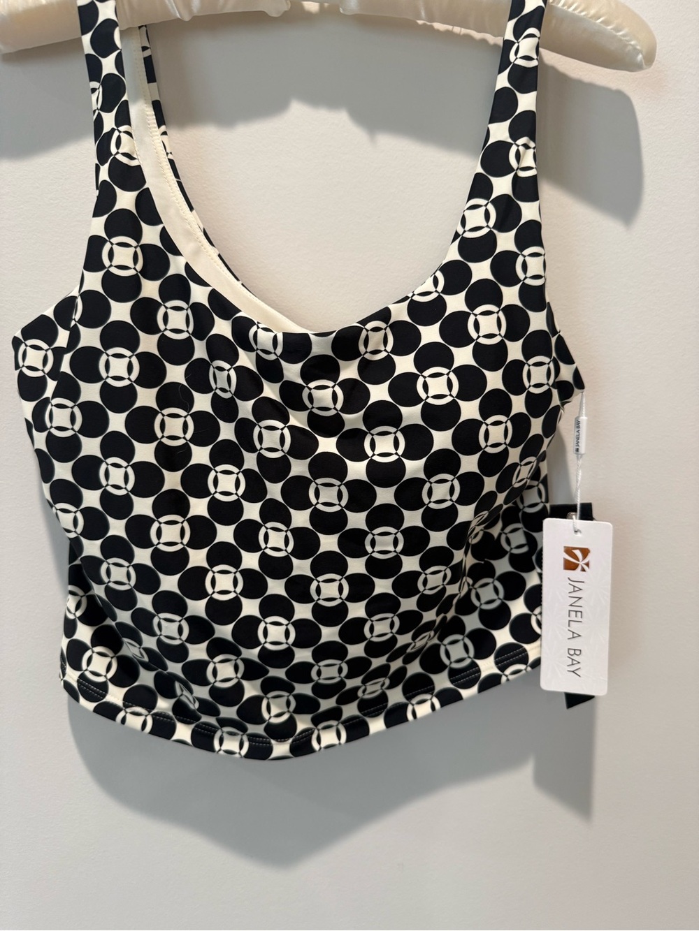 Janela Bay Black & White Geometric Swim Tank Top - Scoop Neck